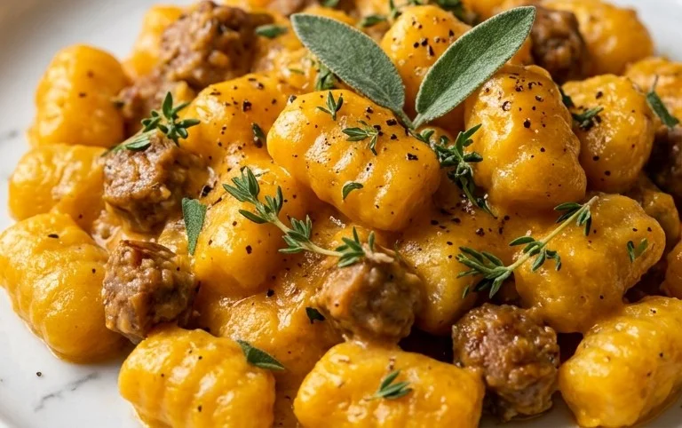 Creamy Butternut Squash Gnocchi with Sausage, Thyme, and Sage