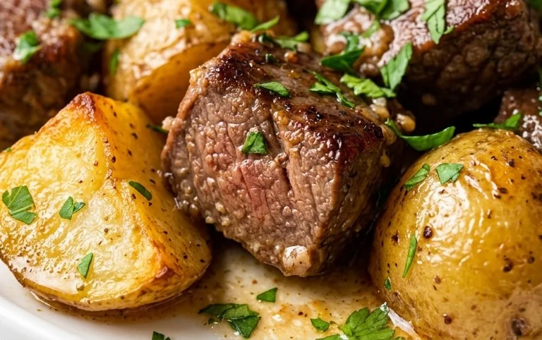 Slow Cooker Garlic Butter Beef Bites with Potatoes