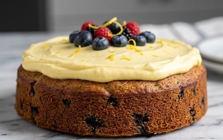 Gâteau Courgette Myrtille Crème Citron Glace