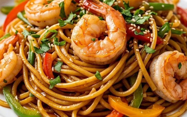 Nouilles chinoises sautées aux crevettes