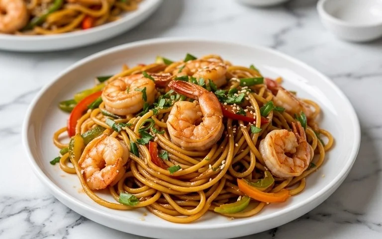 Nouilles chinoises sautées aux crevettes
